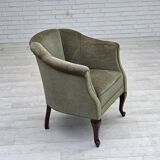 1960s, Danish armchair, green furniture velour, beech wood legs.