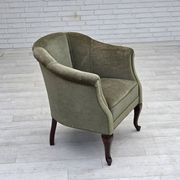 1960s, Danish armchair, green furniture velour, beech wood legs.