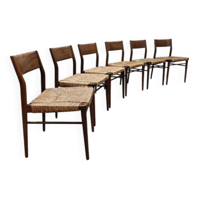 Chaises de salle à manger vintage en teck papercord Wilkhahn modèle 351 de Georg Leowald