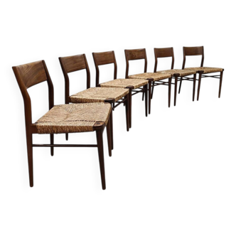 Chaises de salle à manger vintage en teck et corde de papier Wilkhahn, modèle Georg Leowald 351