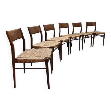Wilkhahn vintage teak papercord dining chairs Georg Leowald model 351