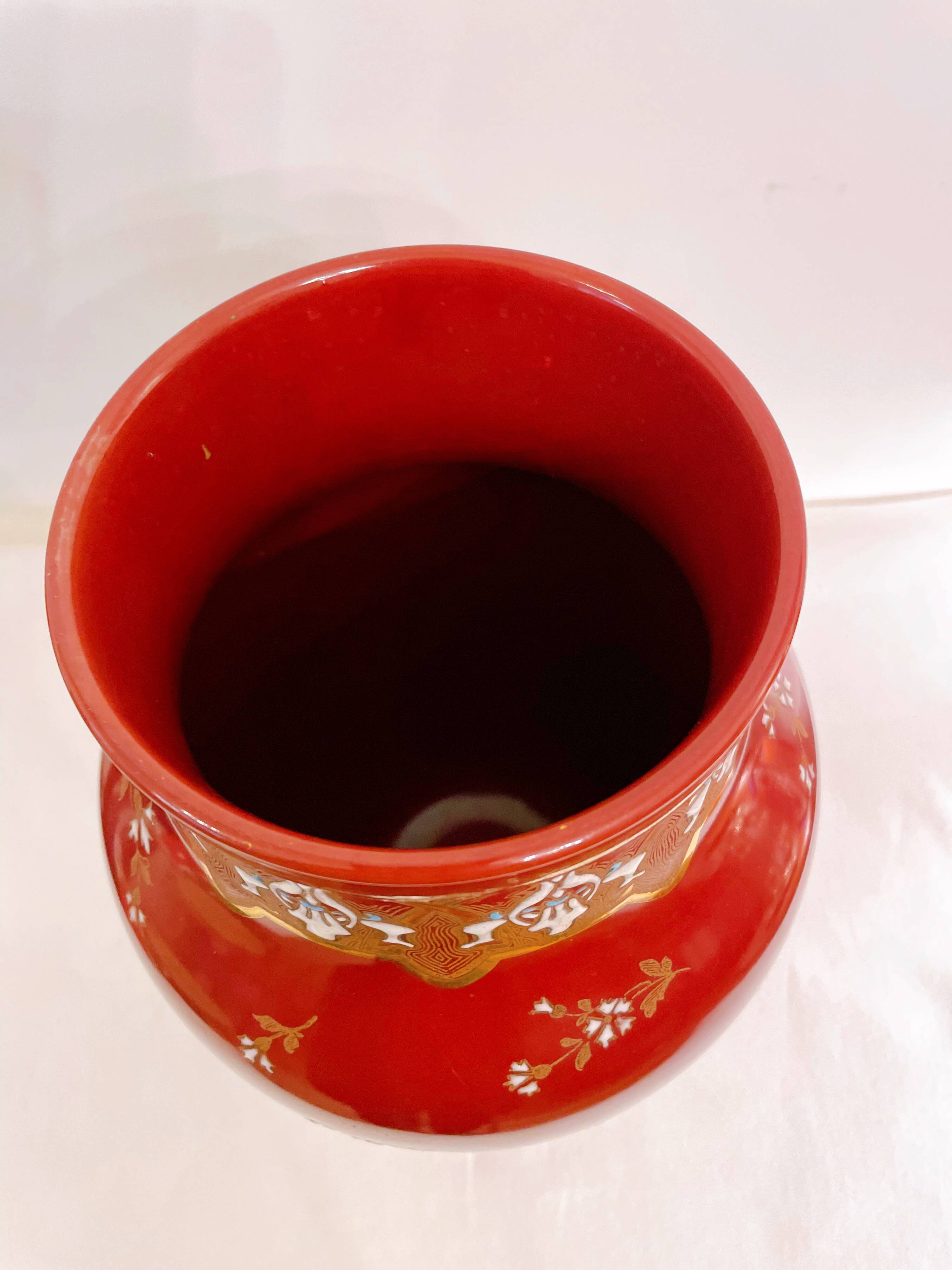Red Art Deco vase, Keller & Guérin Lunéville earthenware