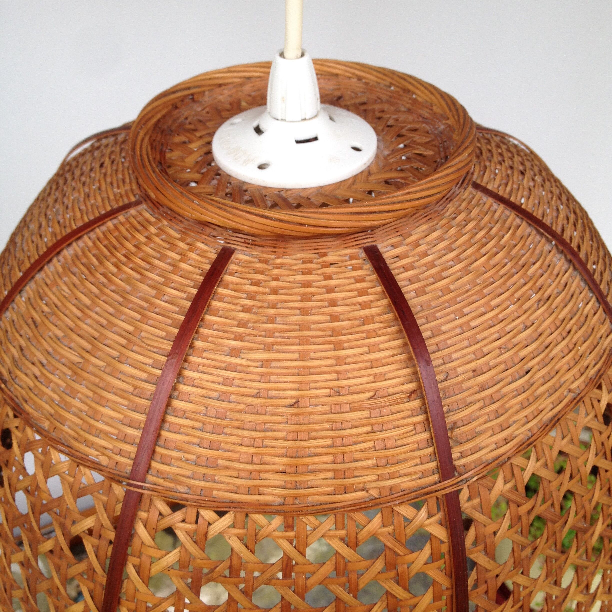 Cane and braided rattan hanging lamp