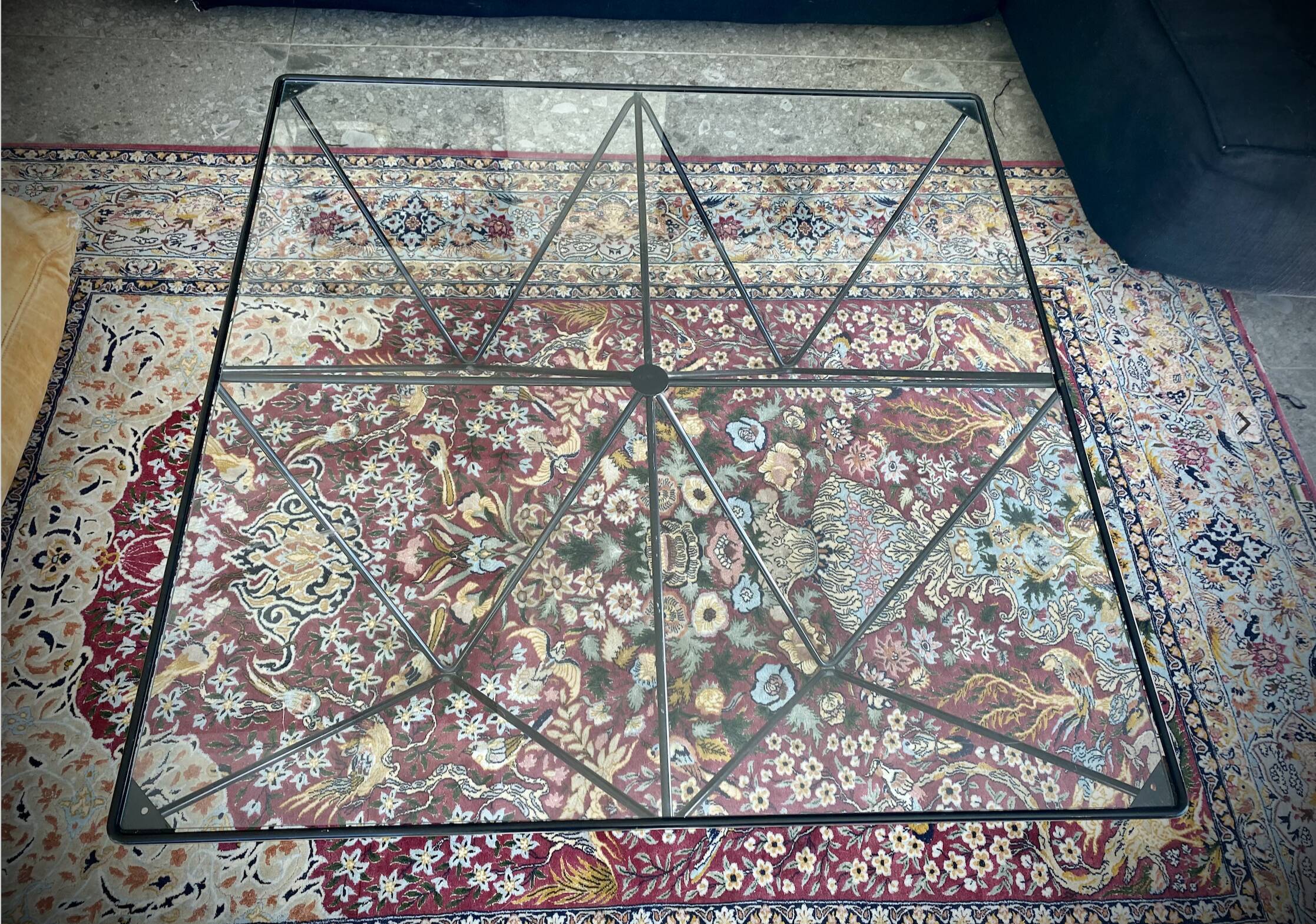 Coffee table  square black metal glass