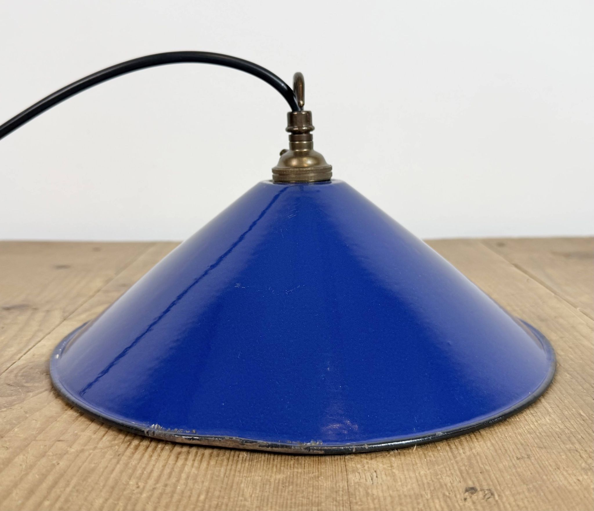 Industrial Cobalt Blue Enamel Factory Pendant Lamp, 1950s