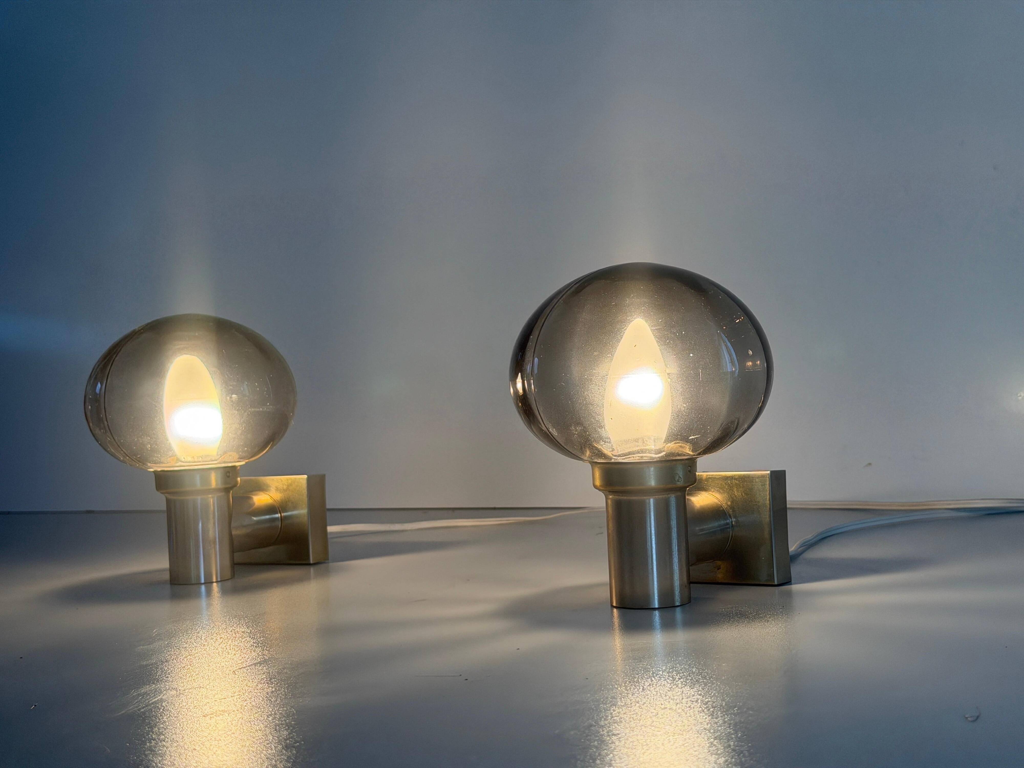 Pair of grey glass and chrome wall lights from the mid-century by N Leuchten, 1960s, Germany.