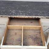 Old patinated bistro table with one drawer - 1m20