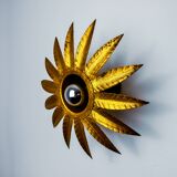 Sun wall lamp by ferro arte, metal and gold leaf, Spain, 1960