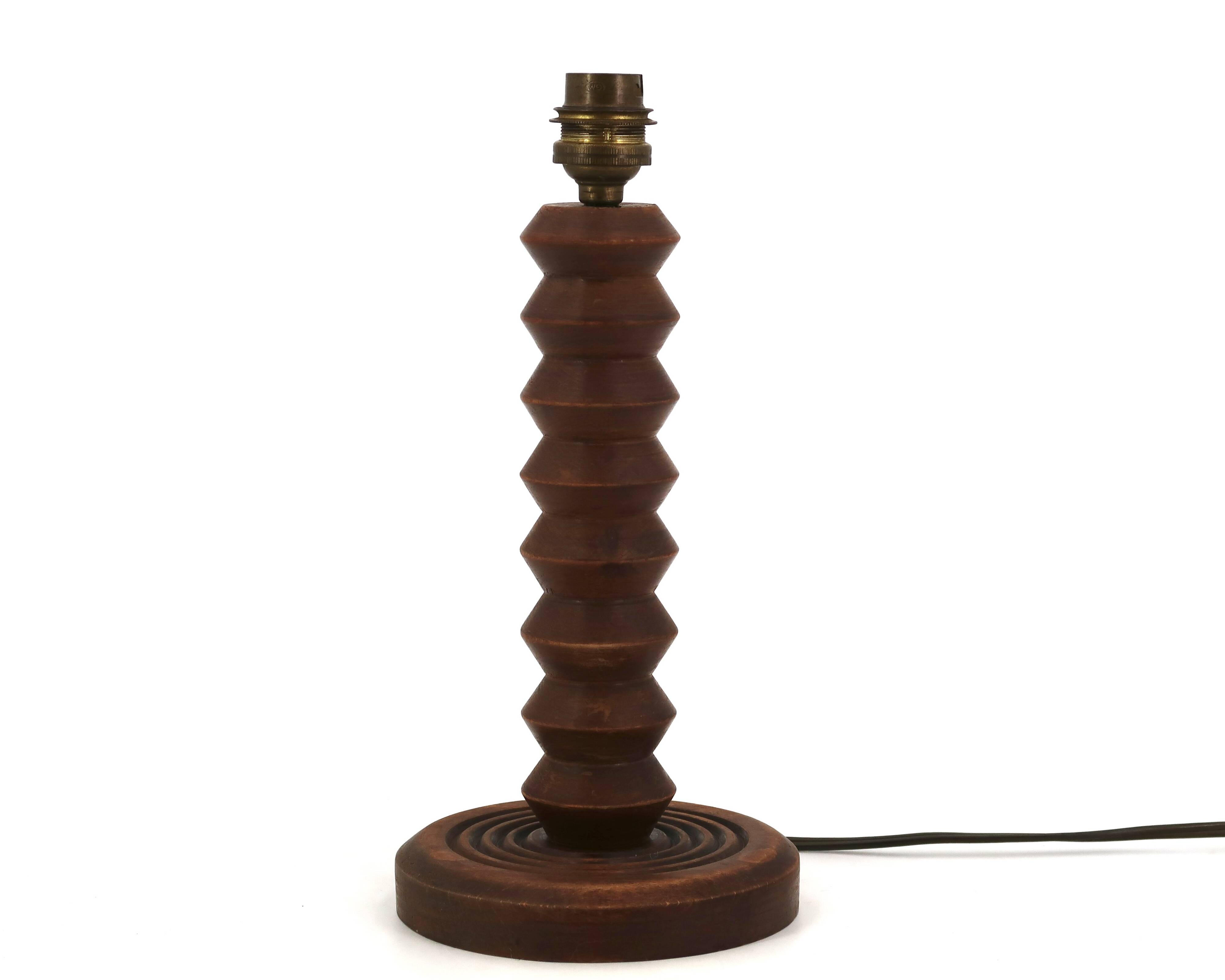 Dark wood column lamp by Charles Dudouyt, Brancusi style from the 1940s.