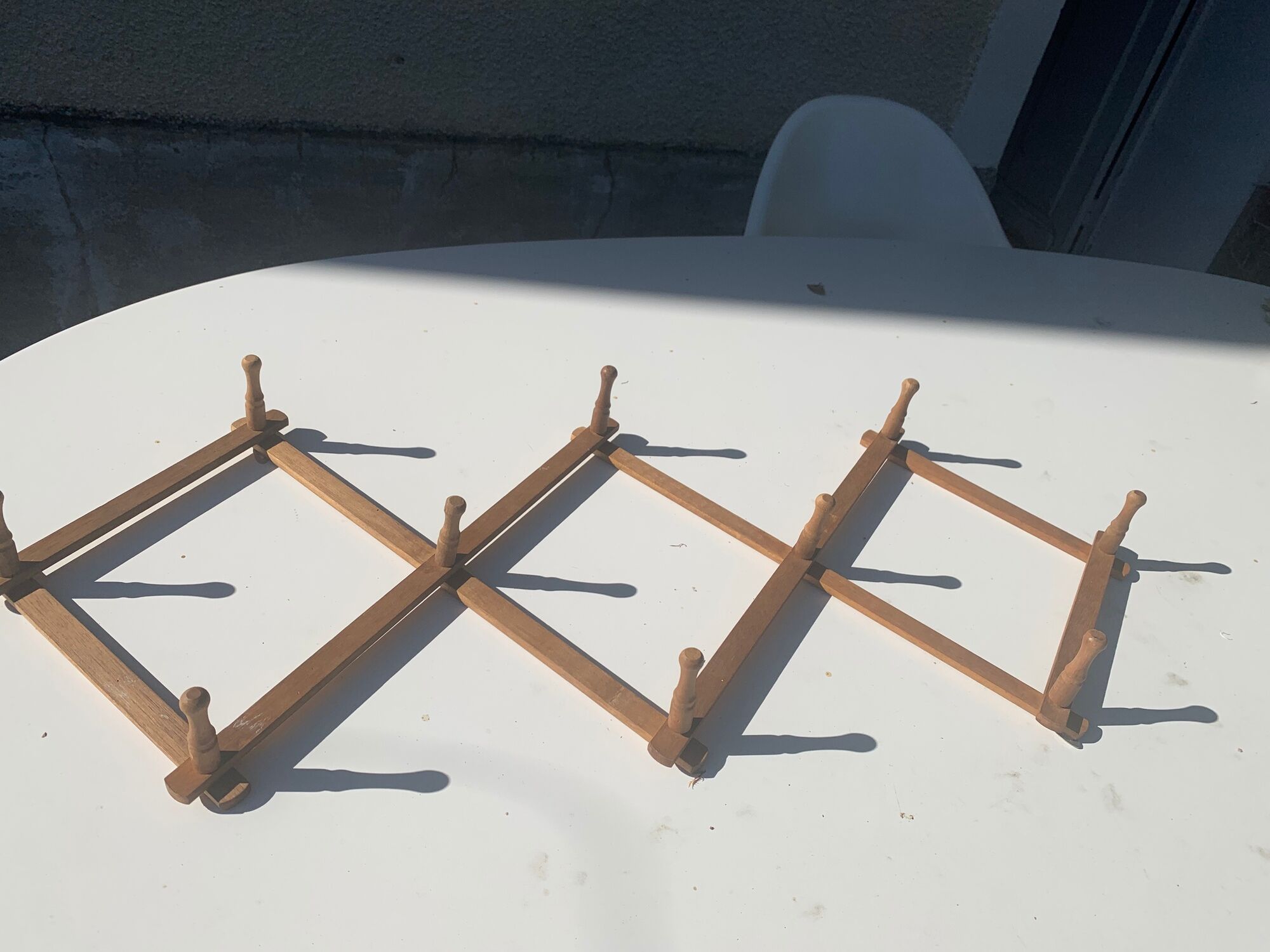 Wall coat rack in wood accordion 10 old hooks