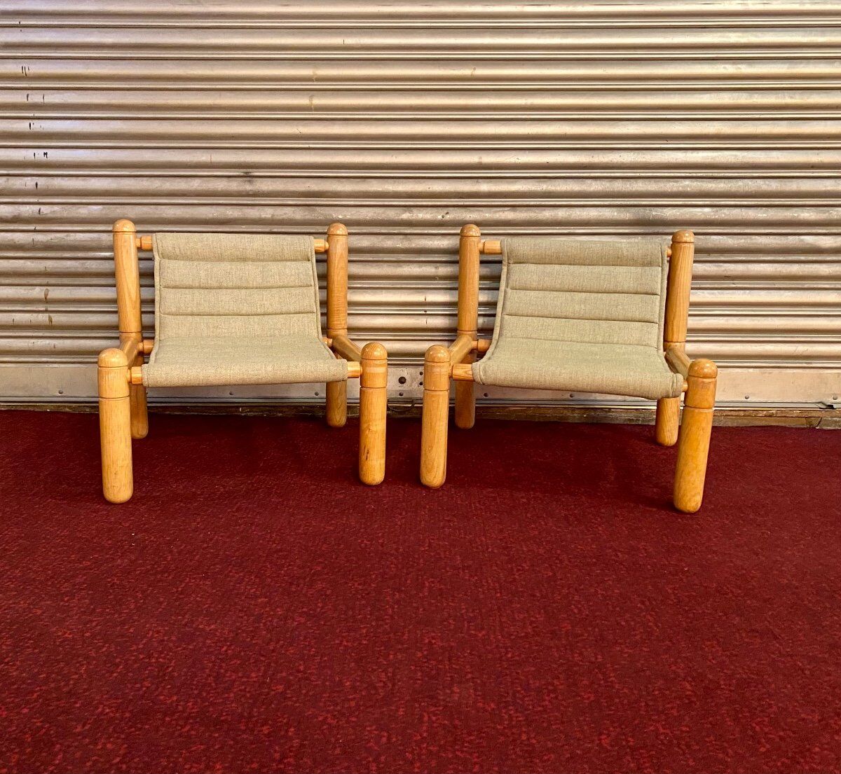Pair of 1970s/80s armchairs in natural wood