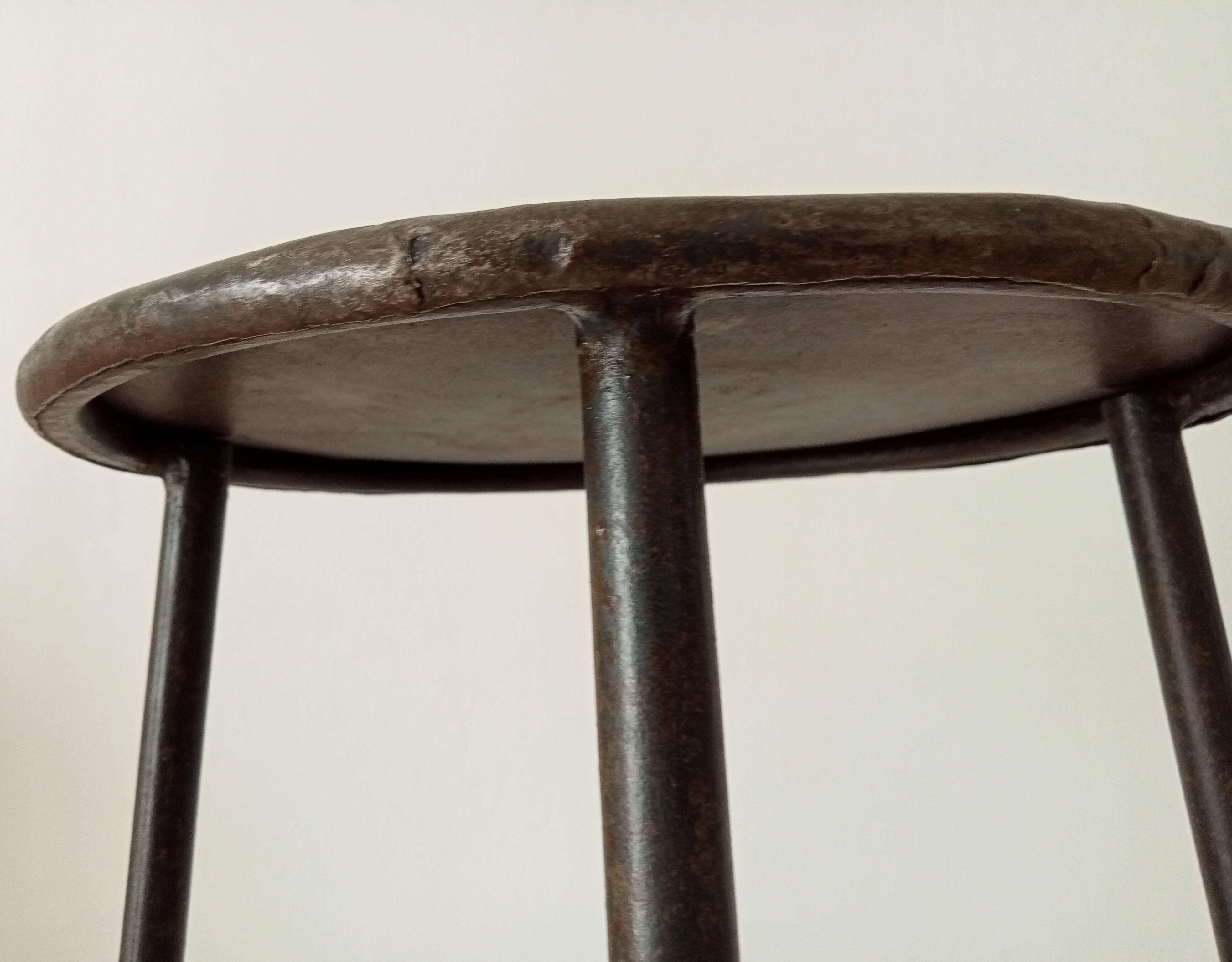Brutalist high stool from the 1960s in solid steel.