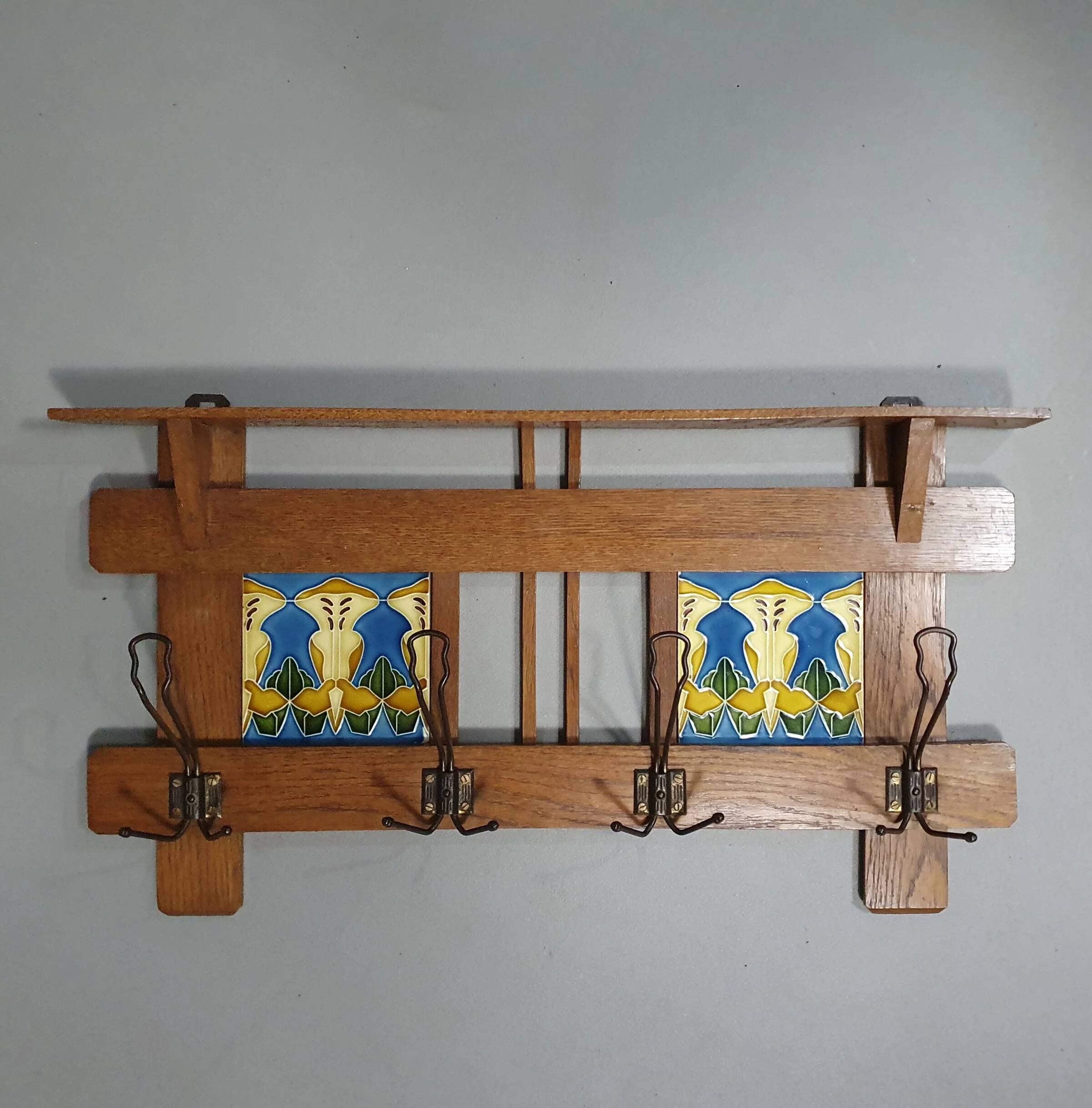 Art Nouveau wall coat rack with tiles