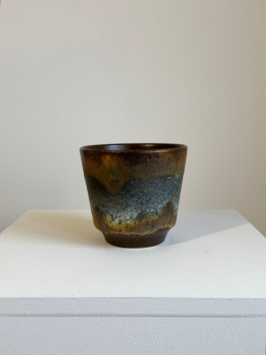 Vintage MCM handmade ceramic fat lava pottery flower planter Mid Centu