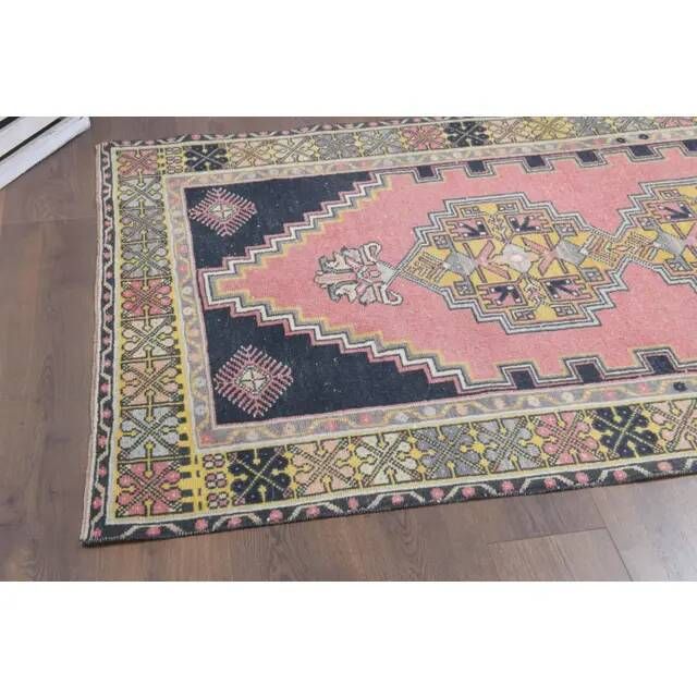 1970s Turkish Oushak Handmade Wool Cotton Pink Area Rug 114x212