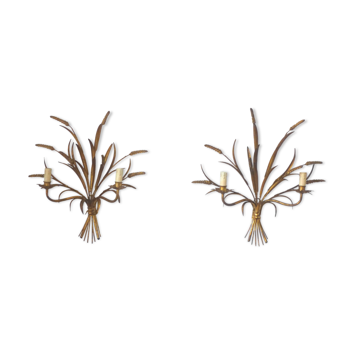 Pair of wall lamps sheaves of golden wheat