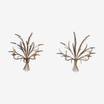 Pair of wall lamps sheaves of golden wheat