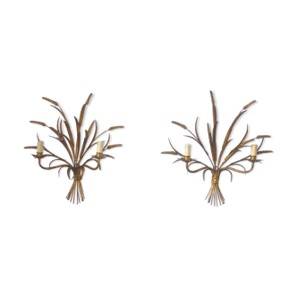 Pair of wall lamps sheaves of golden wheat