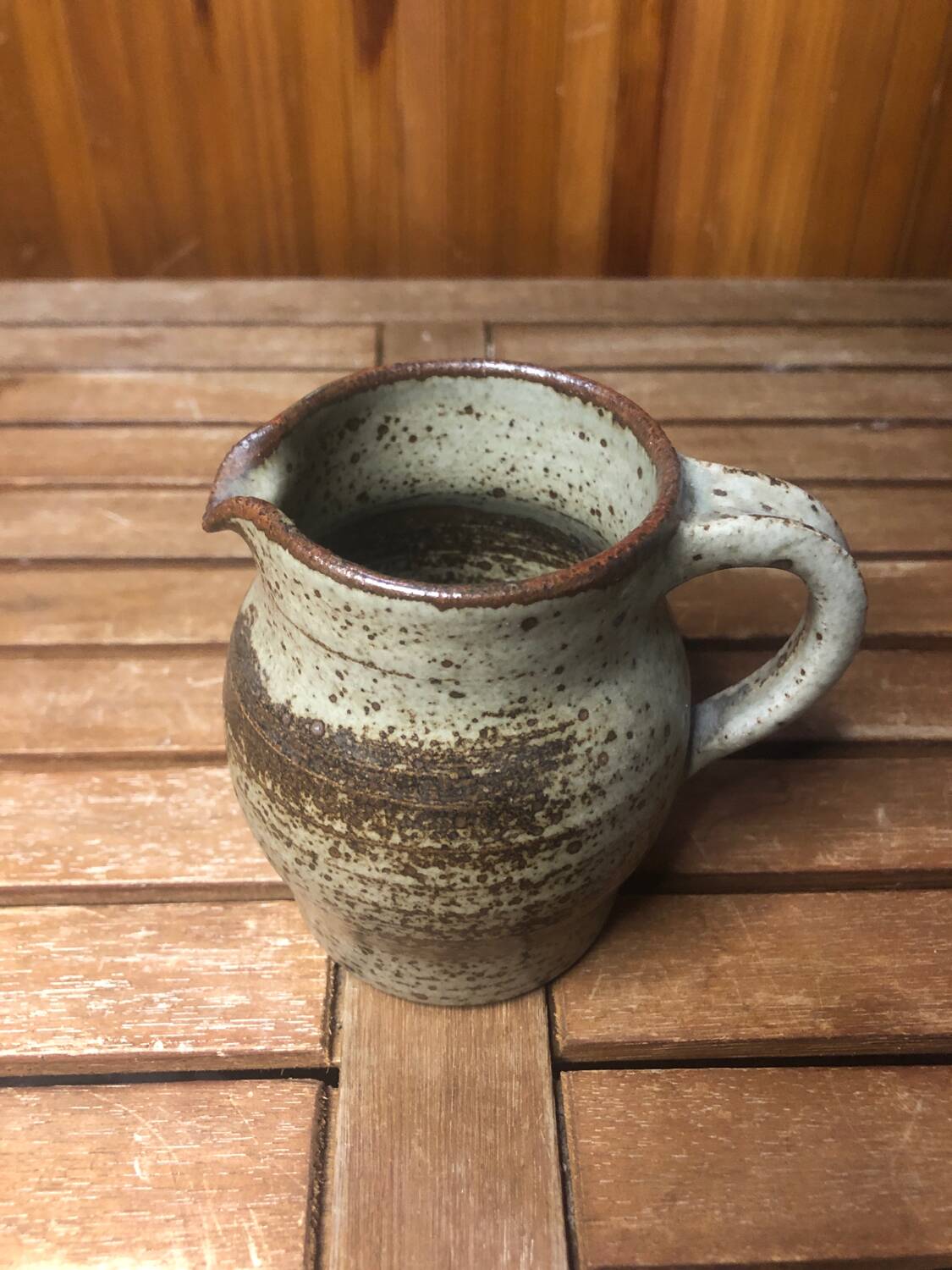 Old vintage brown stoneware pitcher le cep #a429