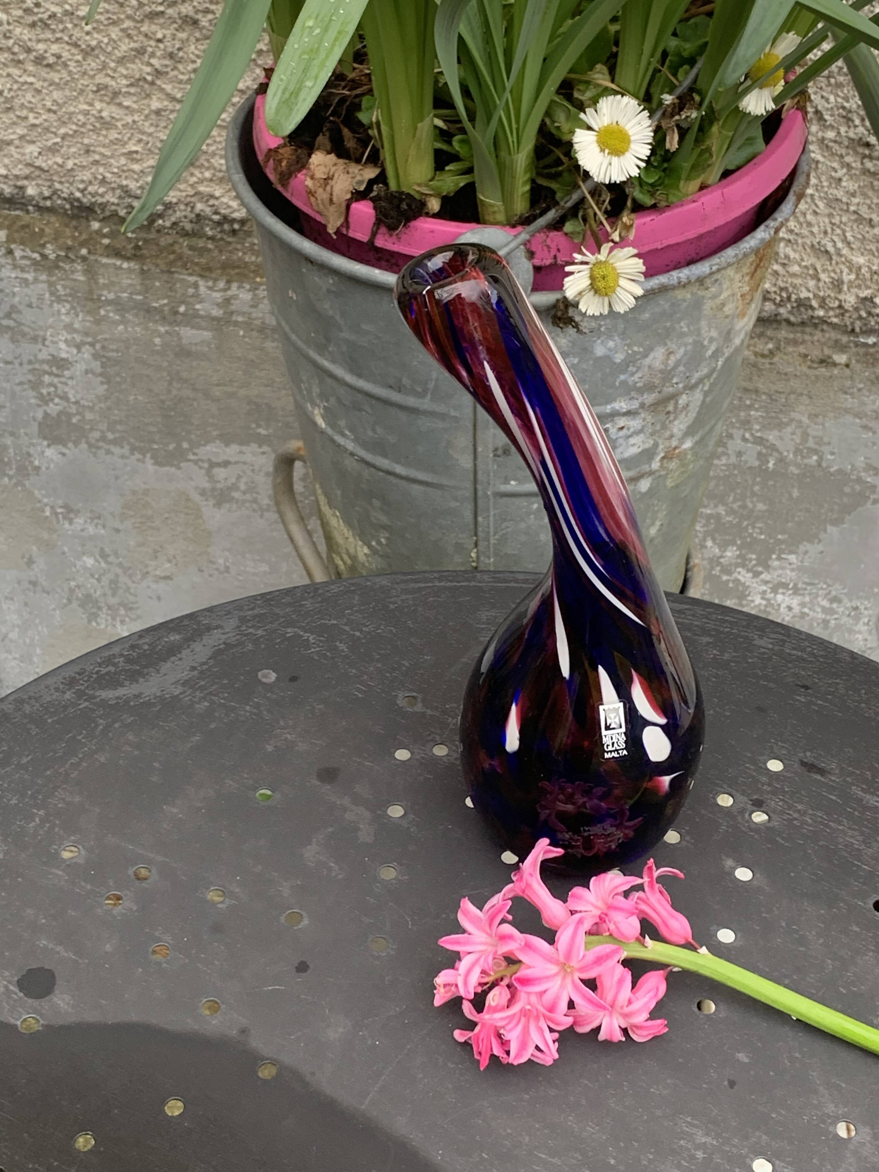 vase, blown glass soliflore, numbered 04, signed MDINA GLASS MALTA, vintage