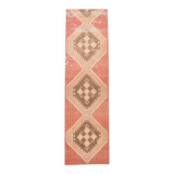 3x11 Faded Pink & Brown Vintage Ruuner, Turkish Wool Runner Rug, 91x328Cm