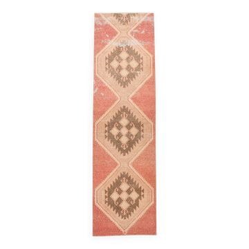 3x11 Faded Pink & Brown Vintage Ruuner, Turkish Wool Runner Rug, 91x328Cm