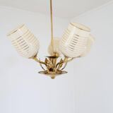 Mid-century brass and glass pendant light by Sario, Finland, 1950s.