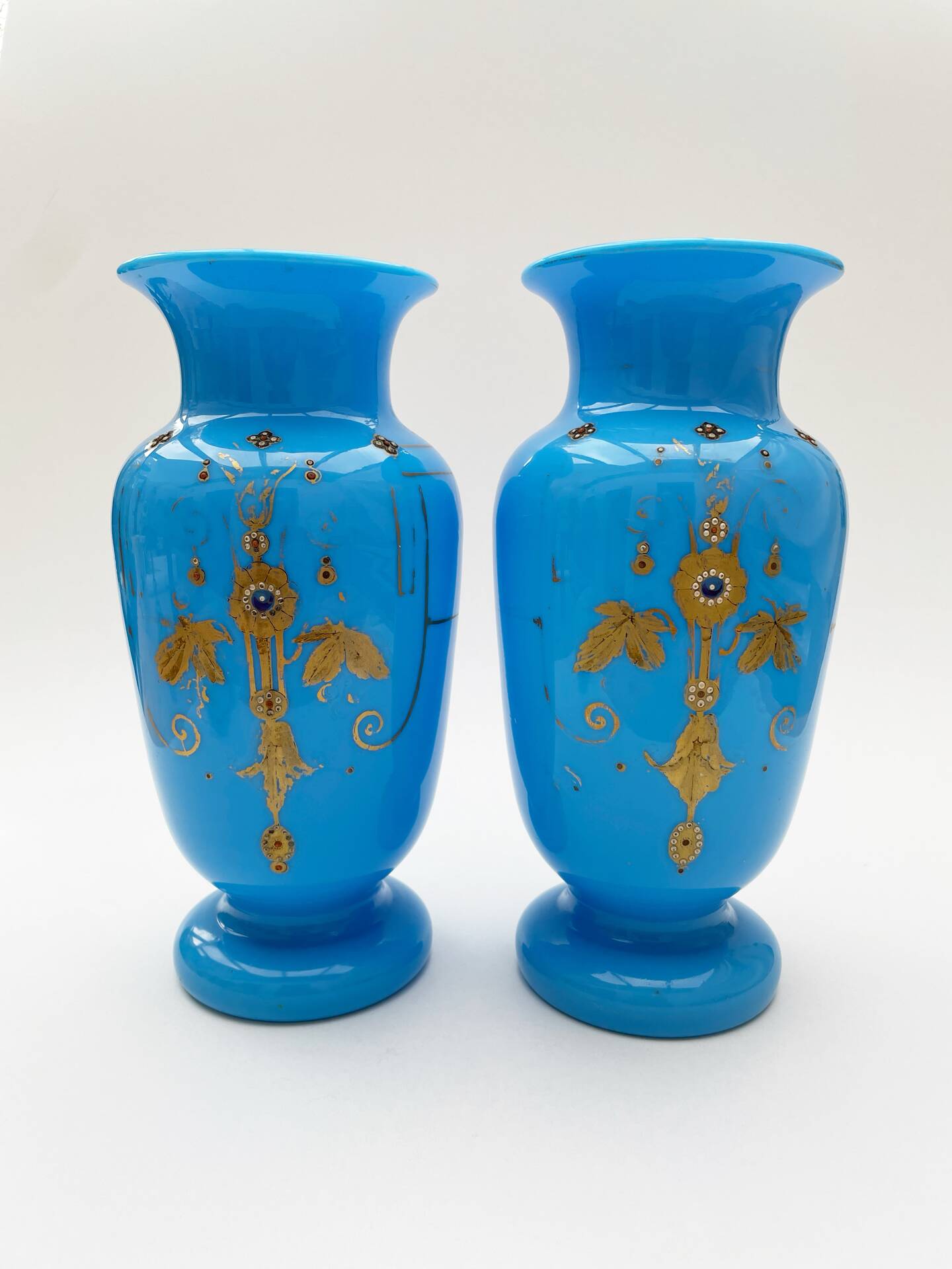 Pair of blue opaline vases