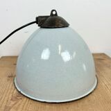 Industrial grey enamel factory lamp with cast iron top, 1960s