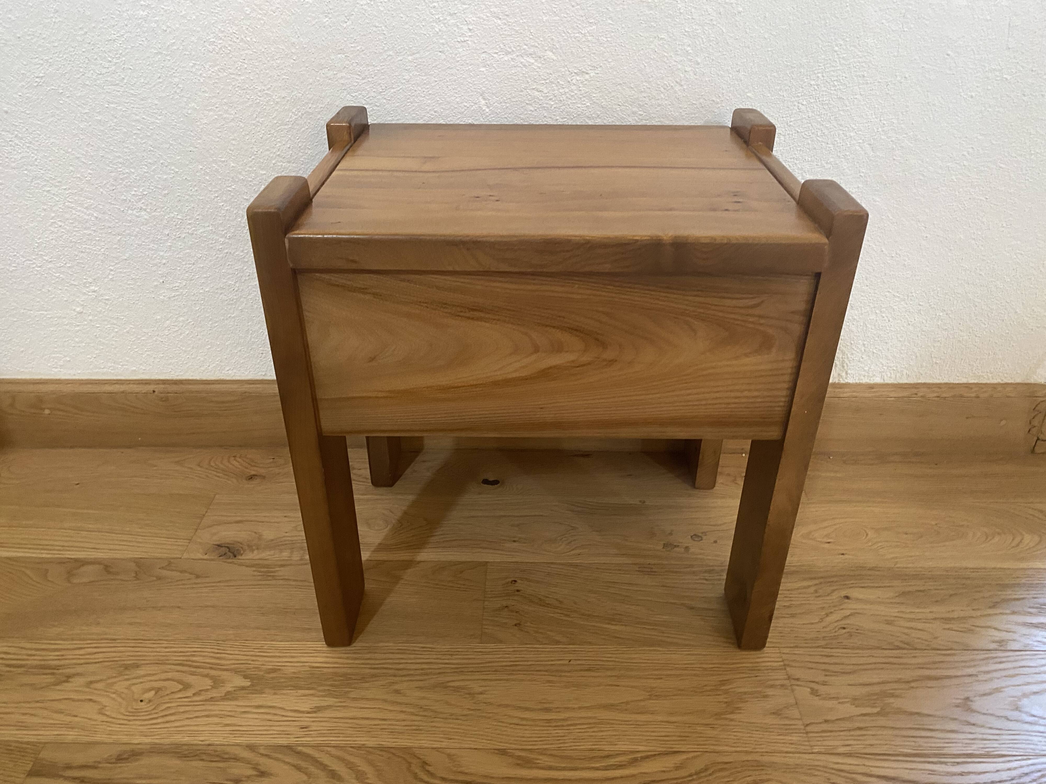 Solid oak bedside table, Maison Regain 1960
