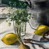 HST table "Composition with fish" ec. XX° signed