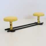 Wall coat rack in yellow and black metal, vintage