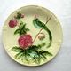 Green background dabbling plate, Art Deco Salins, parakeet and pink lavaters
