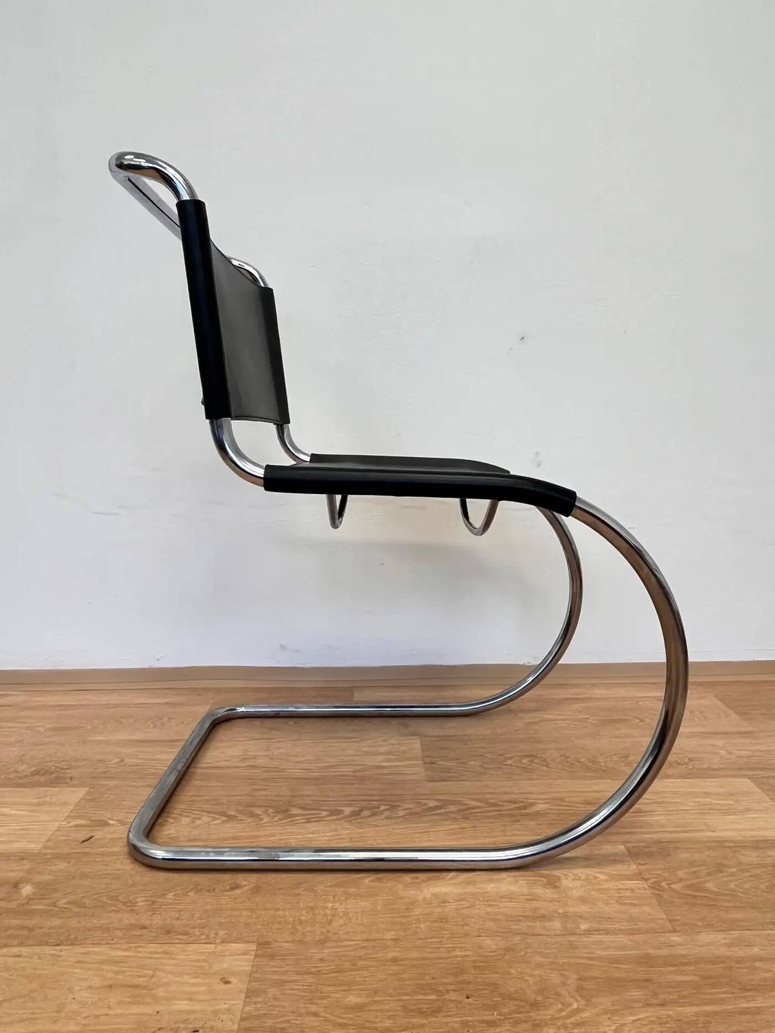 Chrome leather Bauhaus chair Thonet MR 10 by Ludwig Mies van der Rohe - 1980s