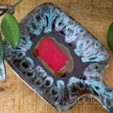 Vintage Ceramic Trinket Dish, Studio Pottery Vallauris Style, Red Grey Blue