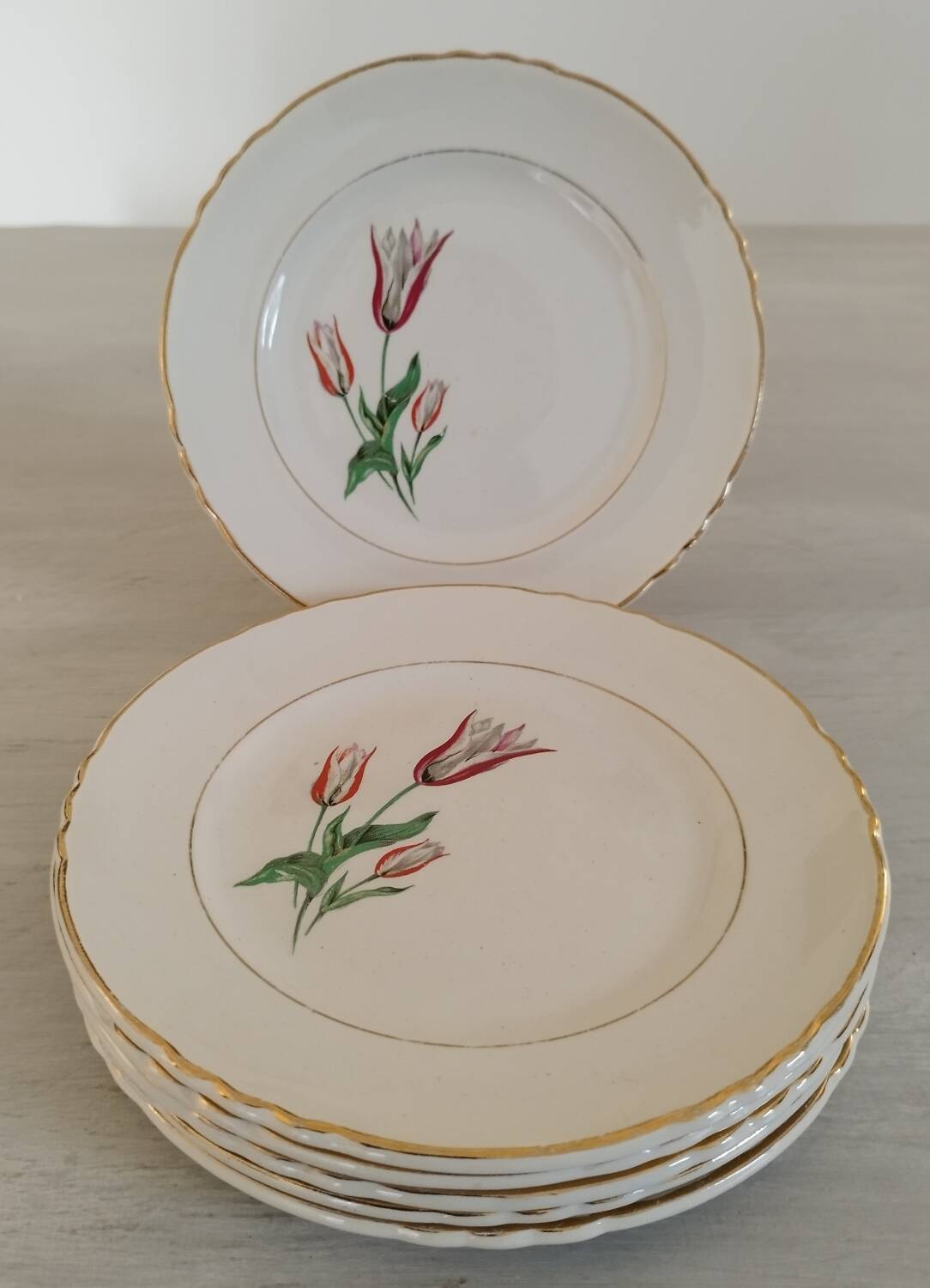 Plates Dessert Cake Old Earthenware Moulin des Loups Orchies Tulip Model