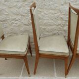 6 Vintage chairs in white beige imitation leather and solid wood with brass legs