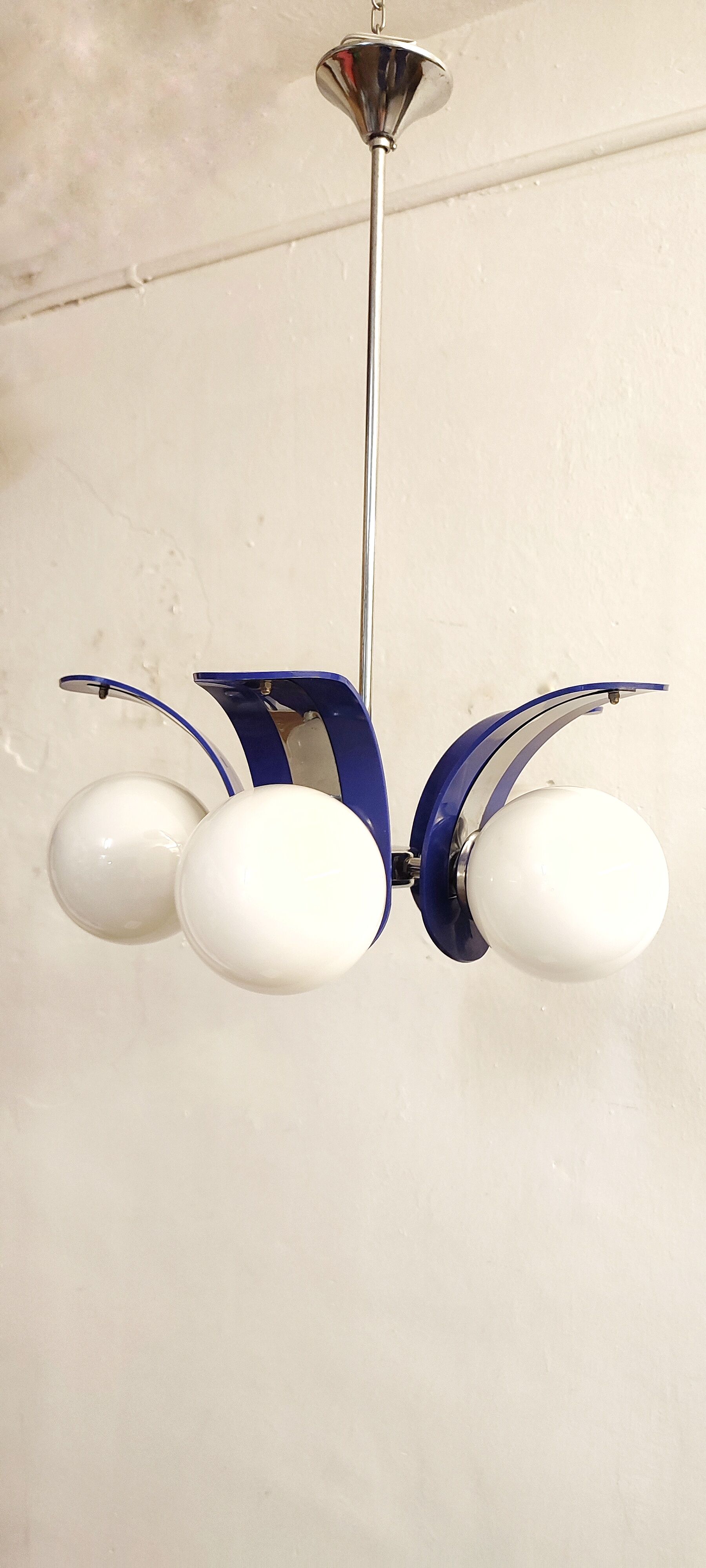 Plastic and glass ceiling lamp spain, 1970s