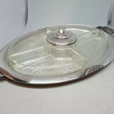 Art deco presentation dish in silver metal and glass compartments