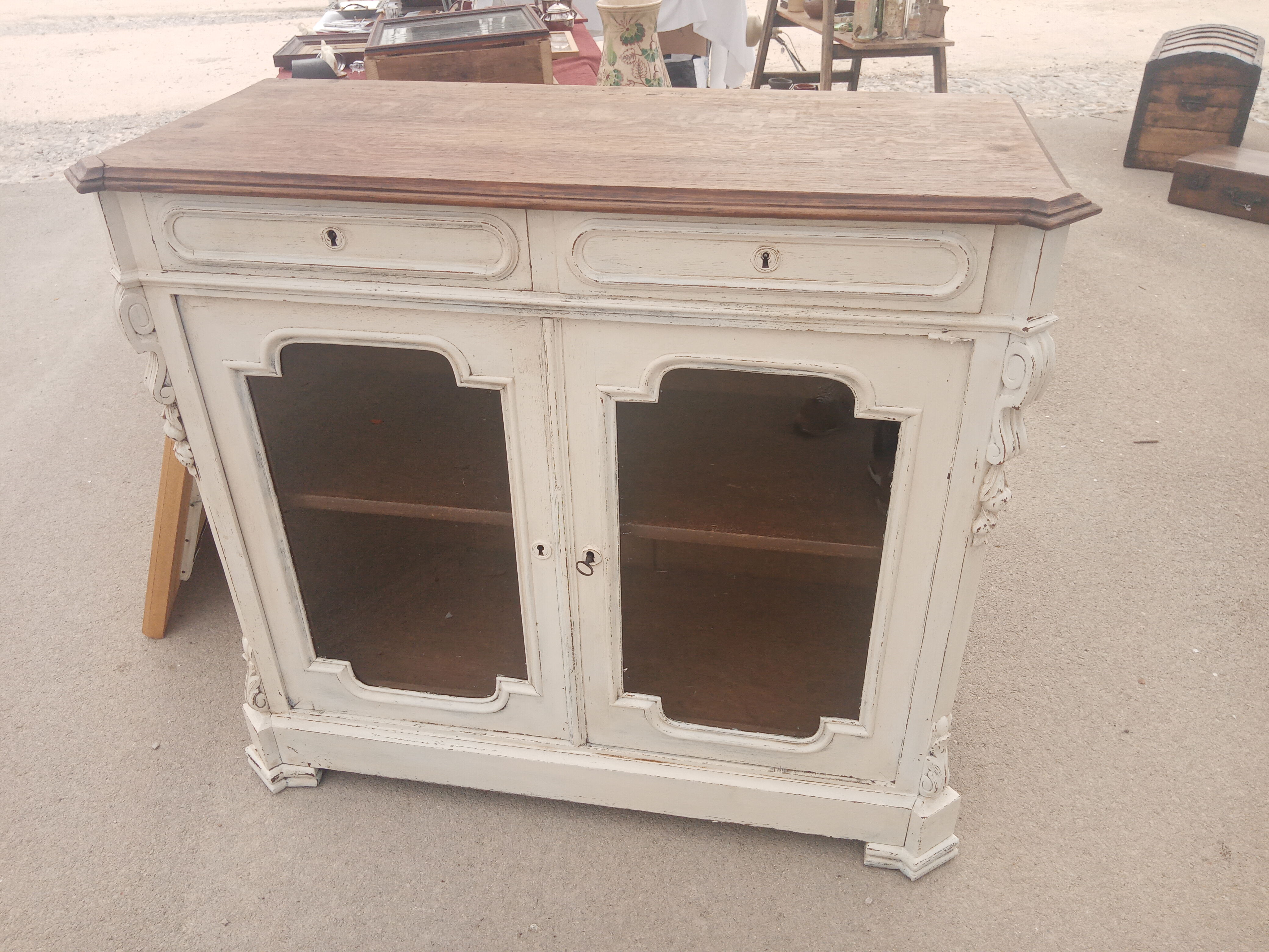 Old buffet 2 doors windows patina Shabby chic