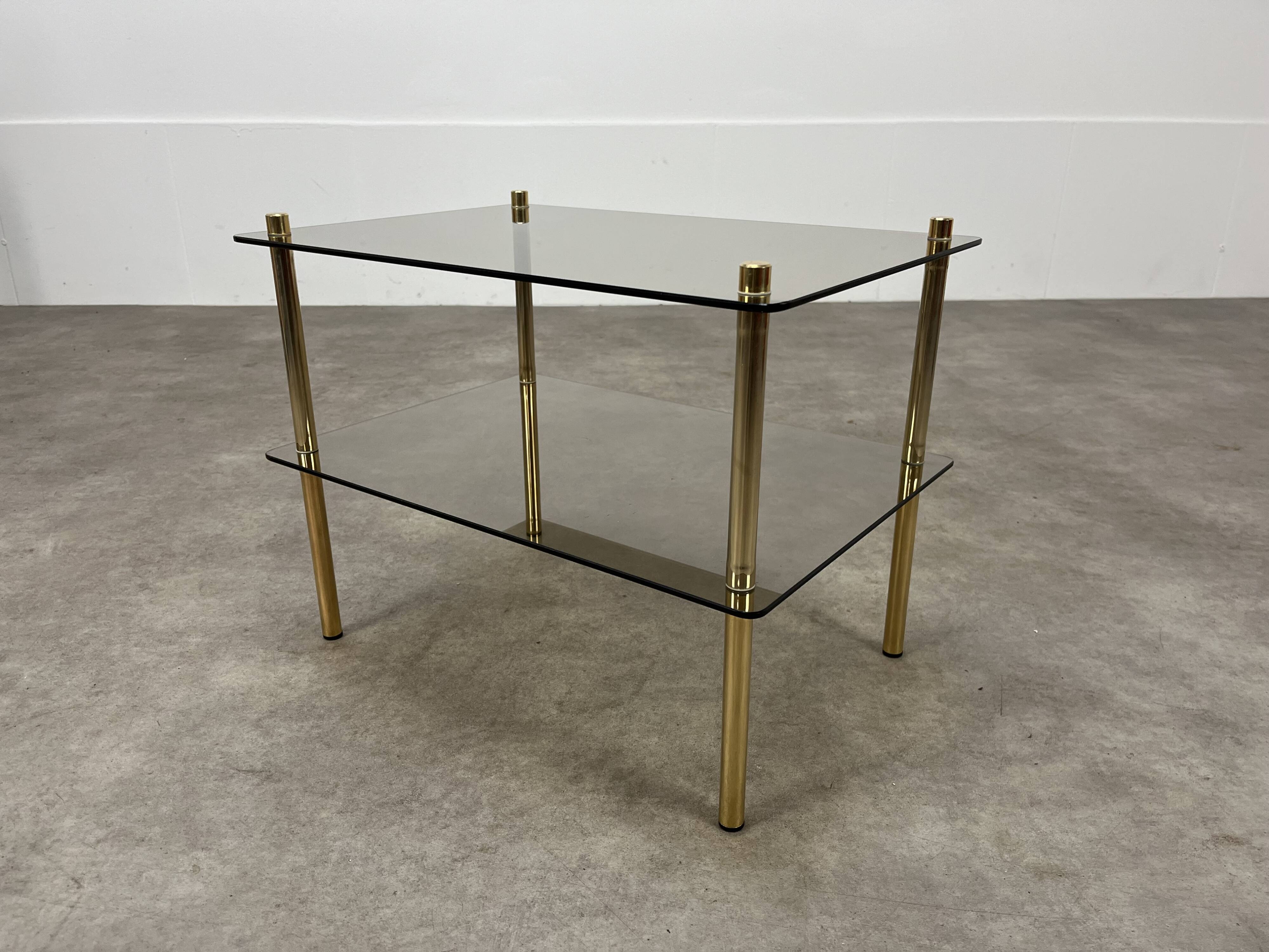 Smoked glass and gold metal side table, 1970s