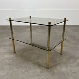 Smoked glass and gold metal side table from the 70s, end table