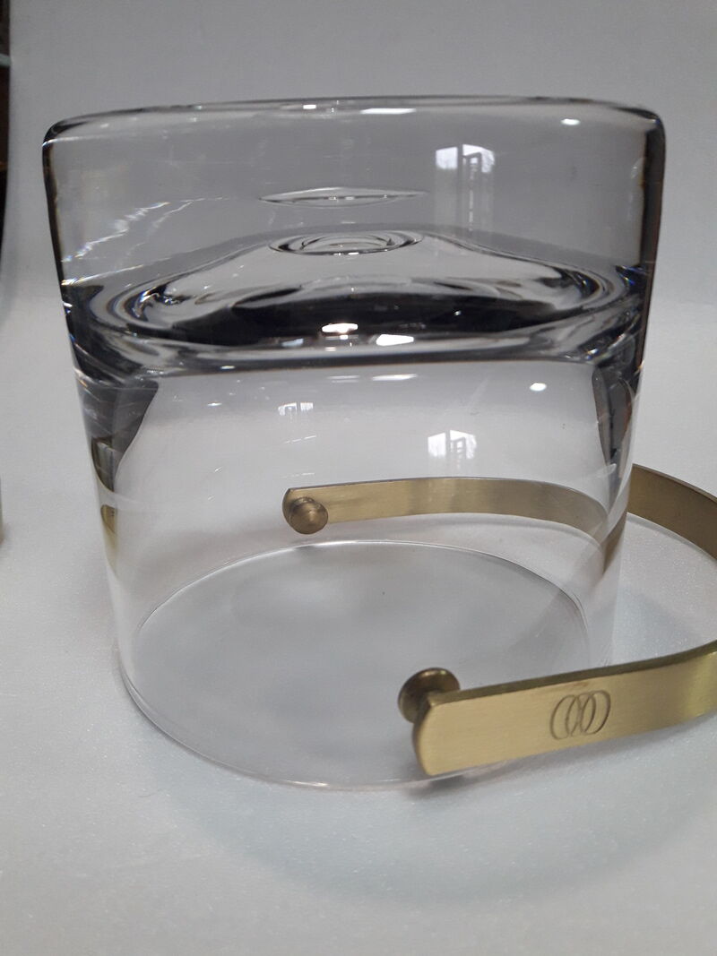 Ice bucket, ice cubes and its vintage pliers