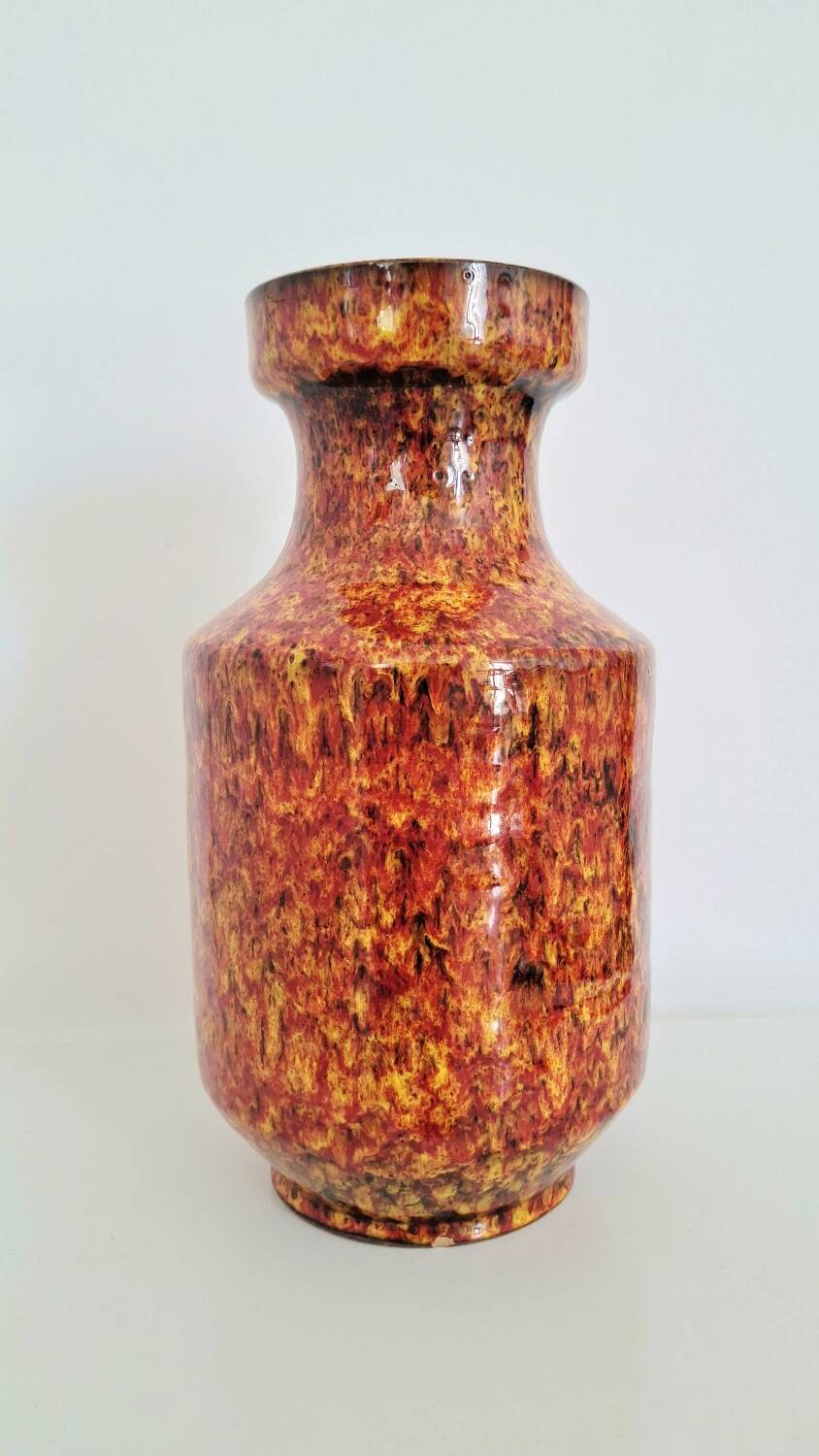 Modern West German Fat Lava Pottery Vase – Volcanic Orange & Red