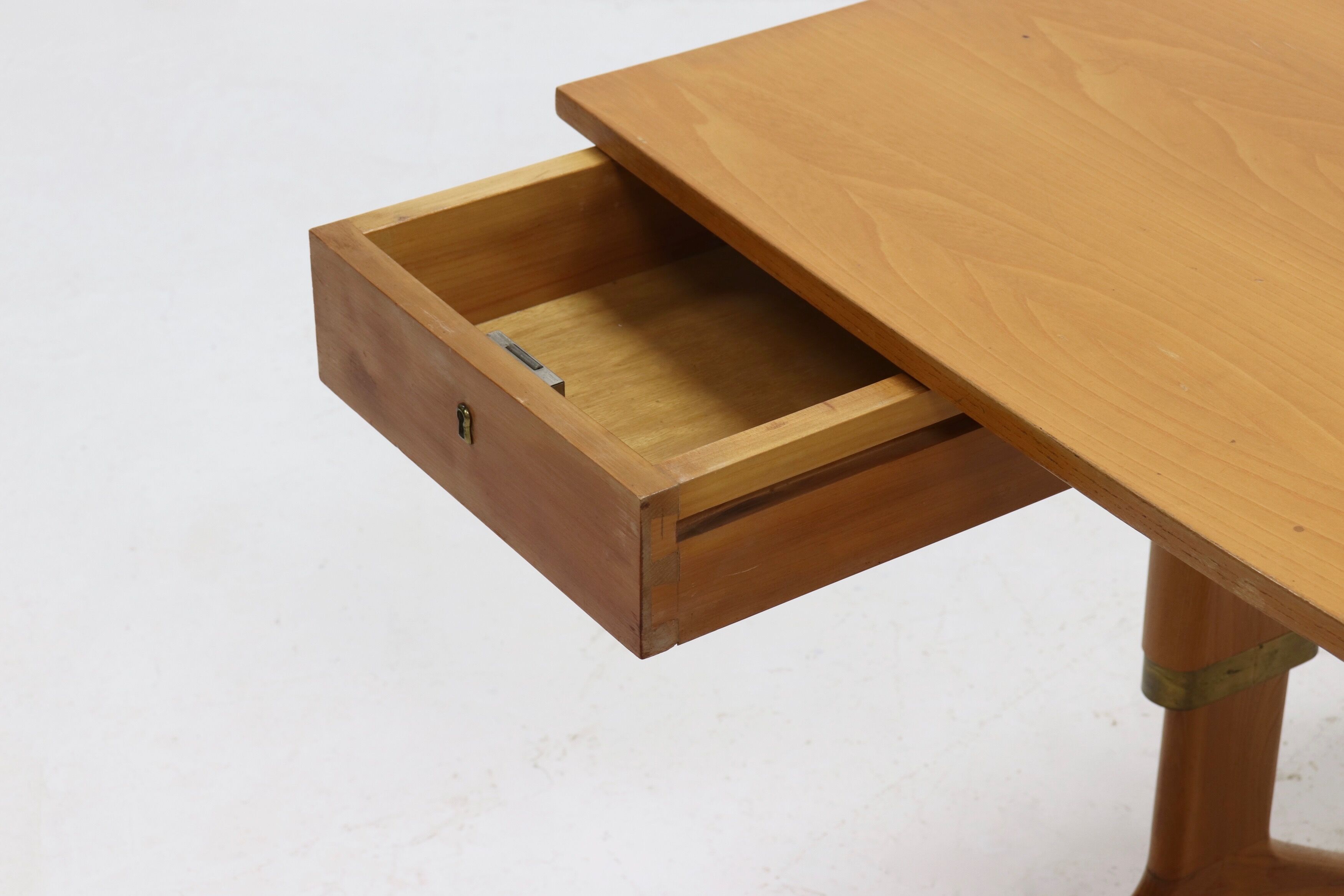 Height adjustable birch and brass partner desk 1960s