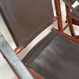 Pair of vintage "safari" folding armchairs in mahogany and leather