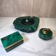 Vintage 70's Desk Set in Green Alabaster Malachite - 3 Pieces - Ita