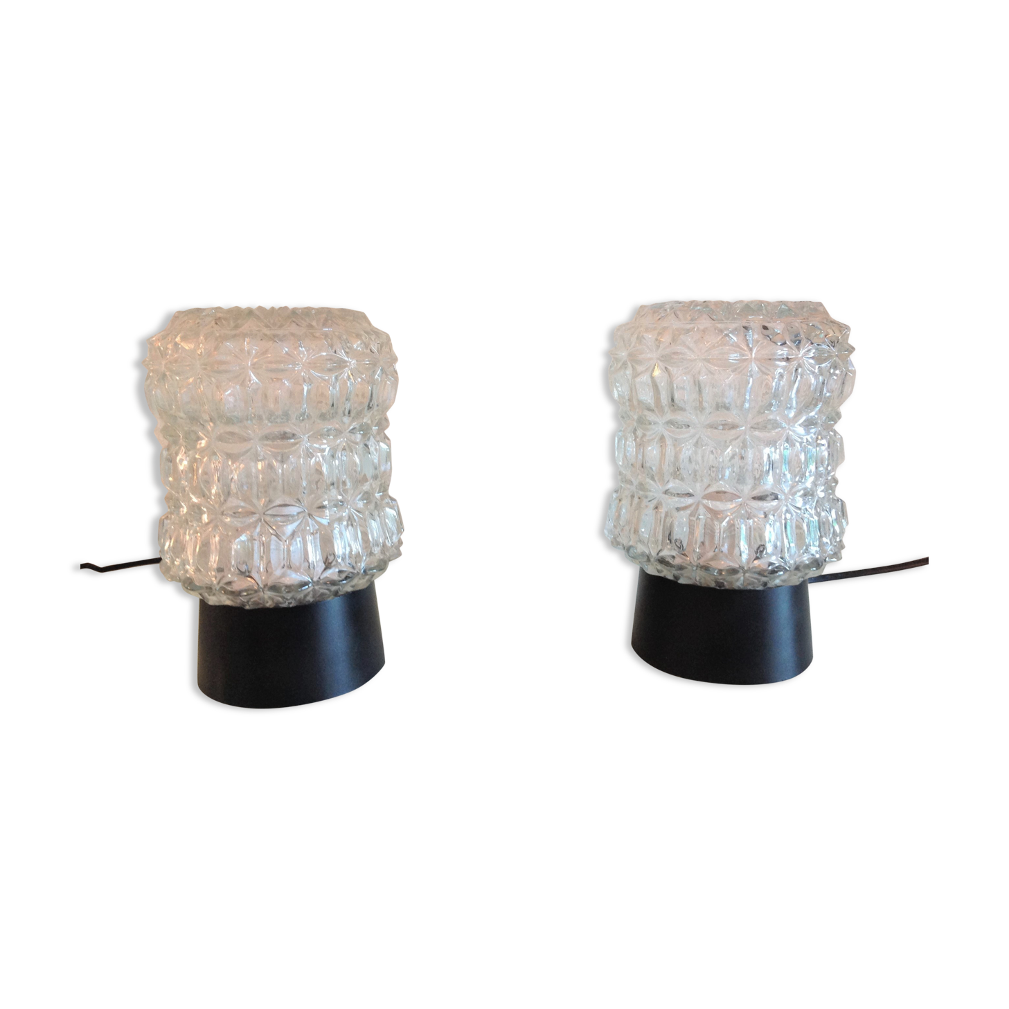 Paire de lampes de chevet en verre structuré / vintage années 60-70