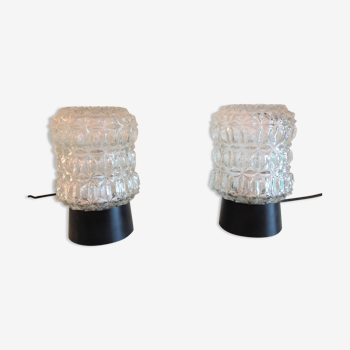 Paire de lampes de chevet en verre structuré / vintage années 60-70