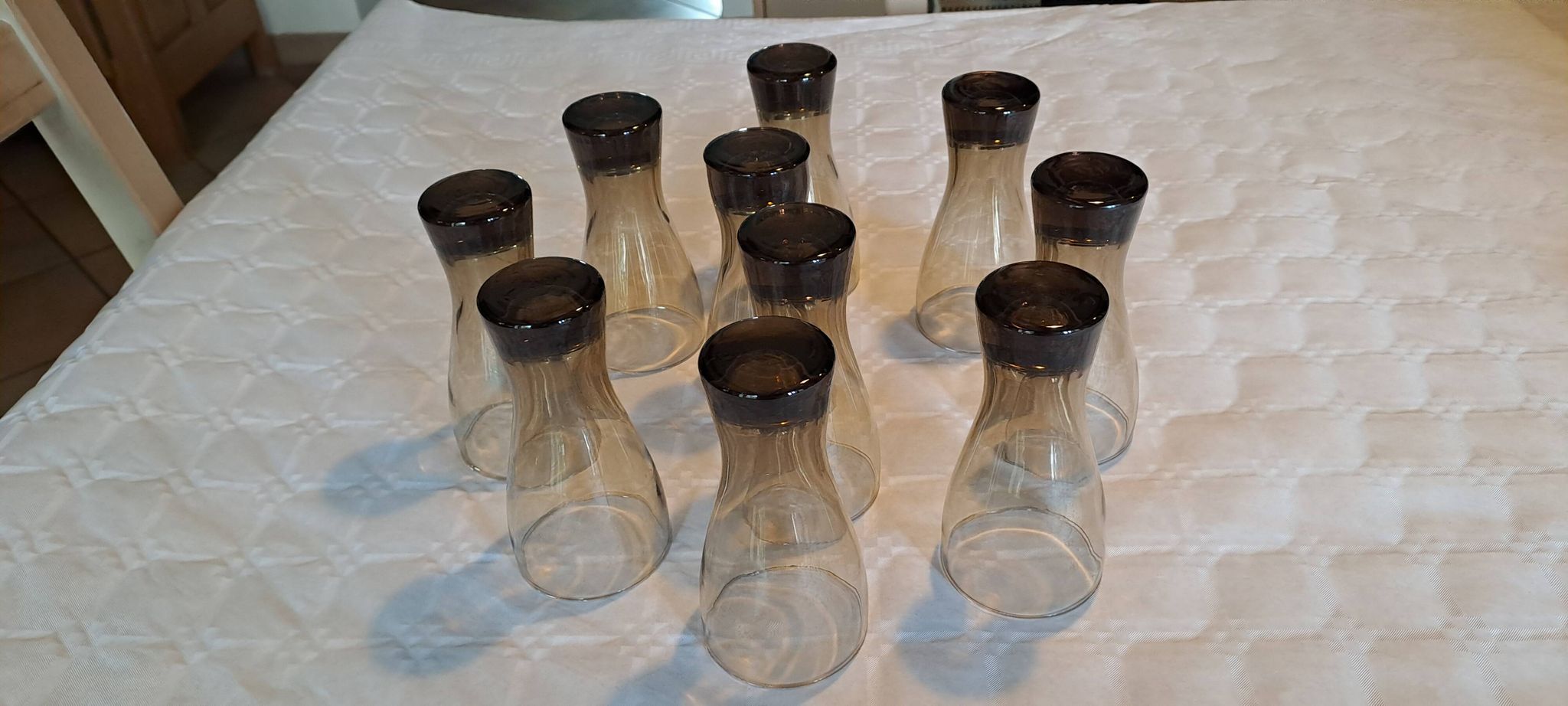 Set of 10 smoked glasses from the 60s/70s
